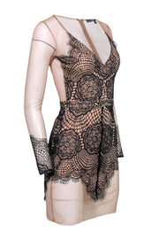 Current Boutique-For Love & Lemon - Nude Sheer Bodycon Dress w/ Lace Overlay Sz S