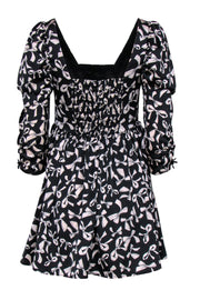 Current Boutique-For Love & Lemons - Black & Cream Bow Print Puff Sleeve Fit & Flare Dress Sz S