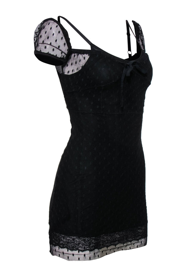 Current Boutique-For Love & Lemons - Black Polka Dot Mesh Cap Sleeve Sheath Dress Sz XS