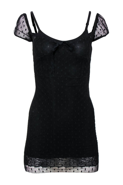 Current Boutique-For Love & Lemons - Black Polka Dot Mesh Cap Sleeve Sheath Dress Sz XS