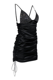 Current Boutique-For Love & Lemons - Black Satin Mini Dress w/ Ruching & Bedazzled Detail Sz M