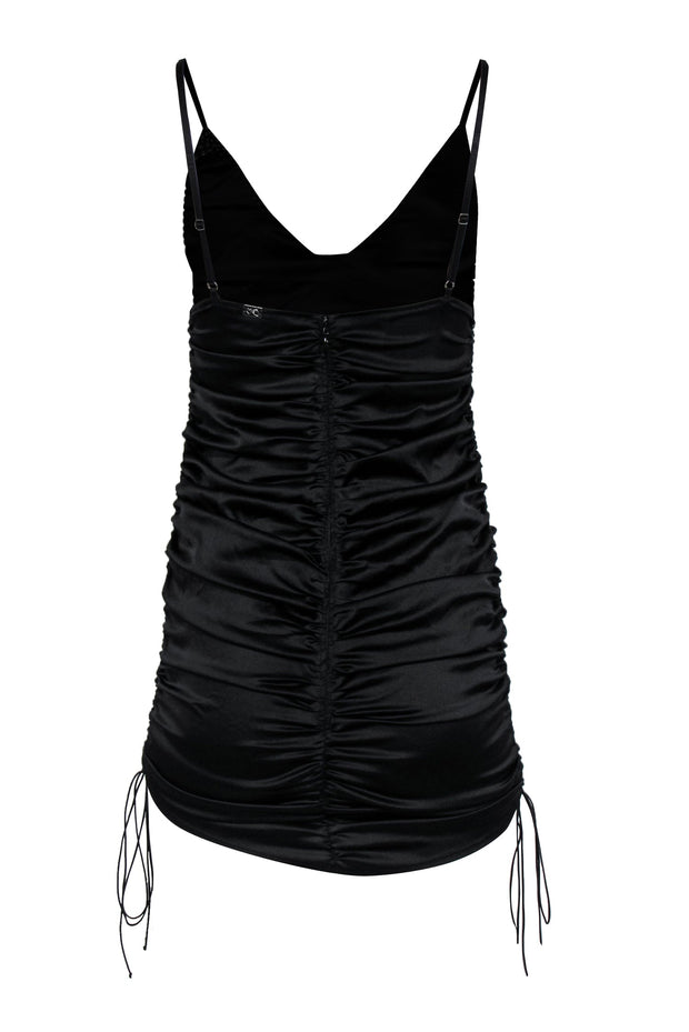 Current Boutique-For Love & Lemons - Black Satin Mini Dress w/ Ruching & Bedazzled Detail Sz M