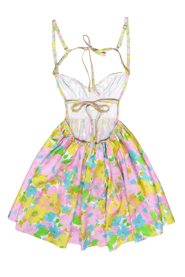 Current Boutique-For Love & Lemons - Bright Pastel Floral Backless Halter Dress Sz XXS