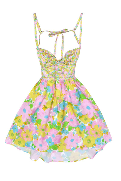 Current Boutique-For Love & Lemons - Bright Pastel Floral Backless Halter Dress Sz XXS