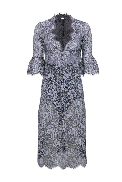 Current Boutique-For Love & Lemons - Grey & Black Floral Lace Midi Dress Sz XS