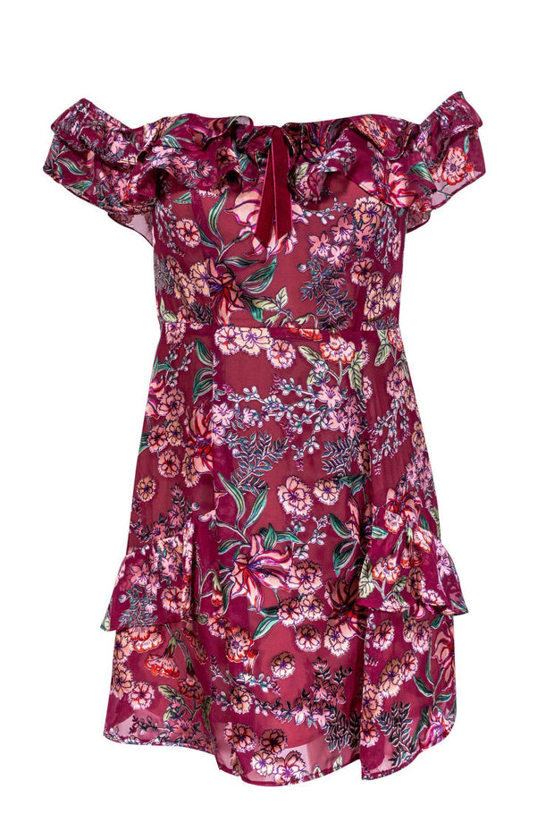 Current Boutique-For Love & Lemons - Maroon Off-the-Shoulder Floral Printed Dress Sz M