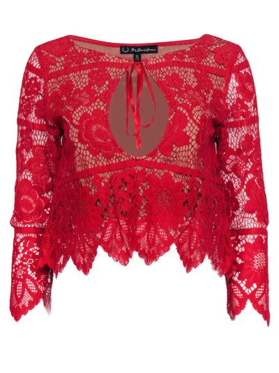 Current Boutique-For Love & Lemons - Red Floral Lace Cropped Long Sleeve Blouse Sz S