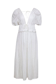 Current Boutique-For Love & Lemons - White Floral Eyelet Maxi Dress w/ Puff Sleeves Sz L