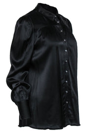 Current Boutique-Frame - Black Satin Button-Up Collared Blouse Sz S