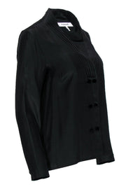 Current Boutique-Frame - Black Silk Plunge Blouse w/ Velvet Buttons Sz S