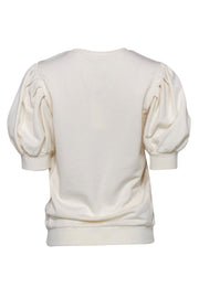 Current Boutique-Frame - Cream Short Puffed Sleeve Crew Neck Sweatshirt Sz M