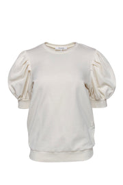 Current Boutique-Frame - Cream Short Puffed Sleeve Crew Neck Sweatshirt Sz M