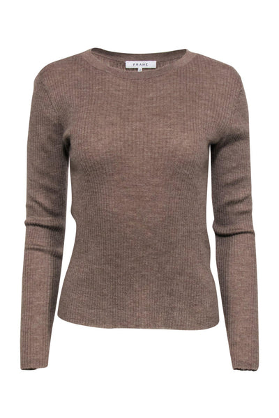 Current Boutique-Frame - Dark Beige Ribbed Cashmere Sweater Sz S