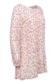 Current Boutique-Frame - Ivory & Red Floral Print Long Sleeve Smocked Shift Dress Sz M