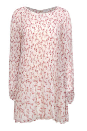 Current Boutique-Frame - Ivory & Red Floral Print Long Sleeve Smocked Shift Dress Sz M