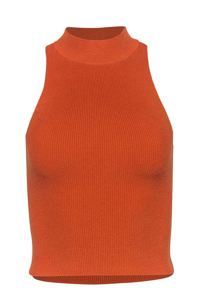 Current Boutique-Frame - Orange Ribbed Knit Cropped Mock Neck Tank Sz XS