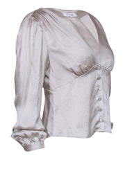 Current Boutique-Frame - Silver Silk Blouse w/ Deep V-Neckline & Front Button Close Sz S