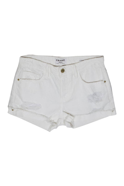 Current Boutique-Frame - White “Le Grand Garcon” Distressed Denim Shorts Sz 24