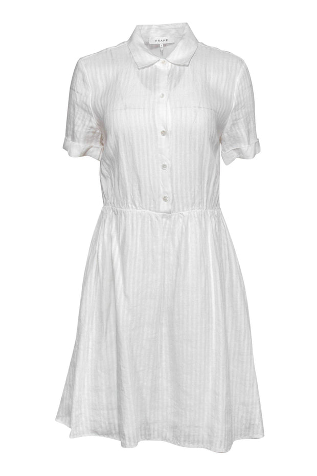 Current Boutique-Frame - White Linen Dress w/ Striped Texture Sz S