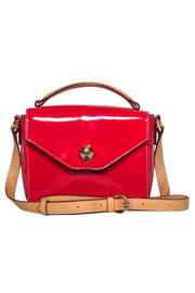 Current Boutique-Frances Valentine - Red Patent Leather Fold-Over Snap "Mini Midge" Crossbody w/ Tan Trim