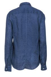 Current Boutique-Frank & Eileen - Blue Button-Up Blouse w/ White Star Design Sz S