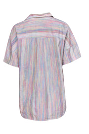 Current Boutique-Frank & Eileen - White & Multicolored Pastel Striped Button-Up Blouse Sz S
