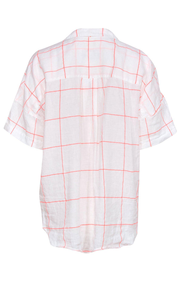 Current Boutique-Frank & Eileen - White & Pink Grid Linen Collared Shirt Sz M