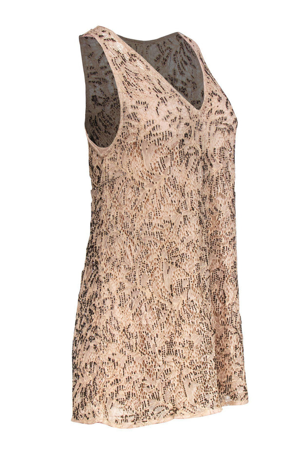Current Boutique-Free People - Beige Lace & Sequin Sleeveless Shift Dress Sz XS