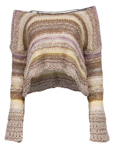 Current Boutique-Free People - Beige, Yellow & Purple Chunky Knit Cropped Sweater Sz S