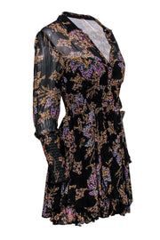 Current Boutique-Free People - Black Floral Print Long Sleeve A-Line Dress Sz XS