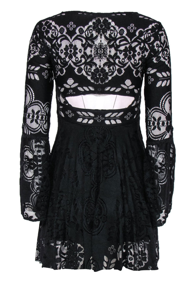 Current Boutique-Free People - Black Lace Bell Sleeve Fit & Flare Dress Sz 0