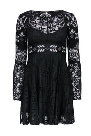 Current Boutique-Free People - Black Lace Bell Sleeve Fit & Flare Dress Sz 0