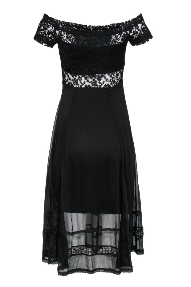 Current Boutique-Free People - Black Off-the-Shoulder Midi Dress w/ Lace Bodice Sz S