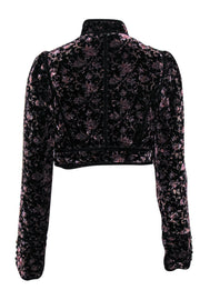 Current Boutique-Free People - Black & Purple Floral Print Velvet Button-Up Cropped Jacket Sz 8