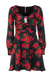 Current Boutique-Free People - Black & Red Polka Dot & Floral Print Fit & Flare Dress Sz 0
