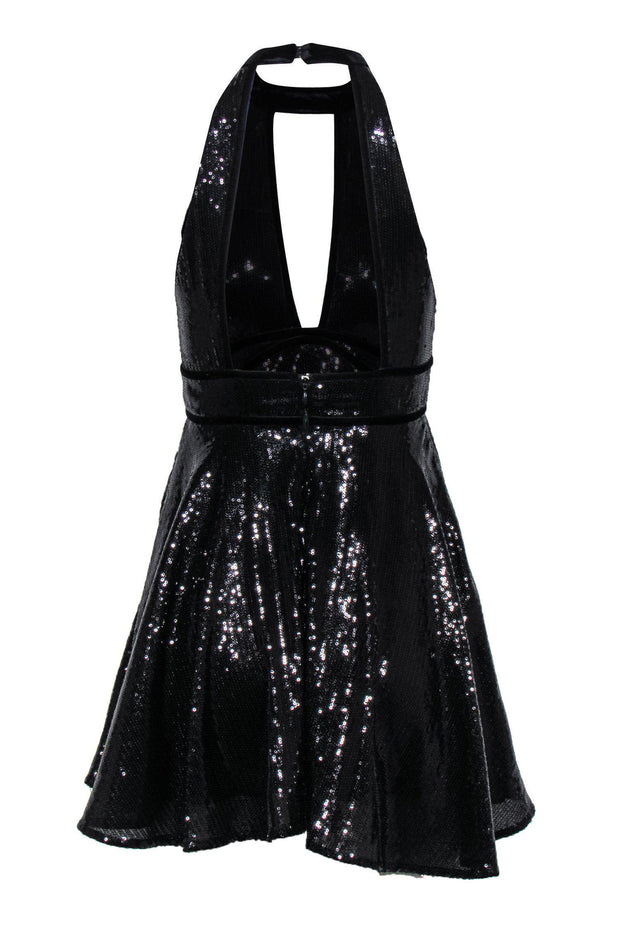 Current Boutique-Free People - Black Sequin Sleeveless Fit & Flare Dress w/ Velvet Trim Sz 2