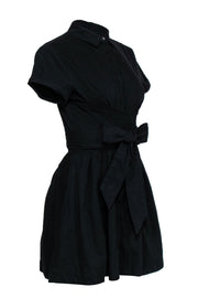 Current Boutique-Free People - Black Short Sleeve Button-Up Dress w/ Waist Belt Sz 6