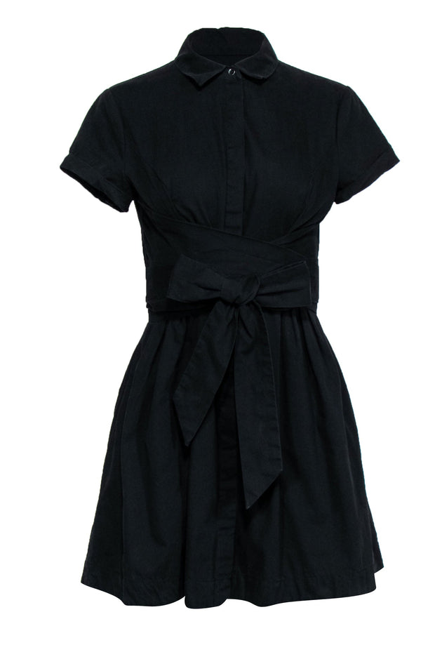 Current Boutique-Free People - Black Short Sleeve Button-Up Dress w/ Waist Belt Sz 6