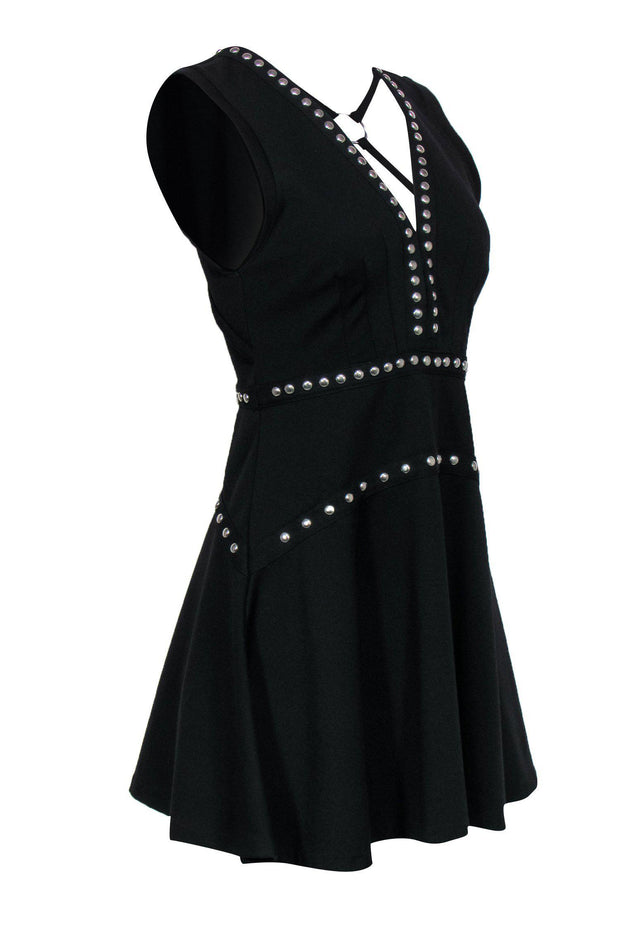 Current Boutique-Free People - Black Sleeveless Fit & Flare Dress w/ Silver Studs & Harness Back Sz S