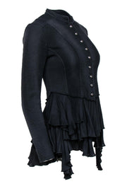 Current Boutique-Free People - Black Textured Button-Up Jacket w/ Ruffle Hem Sz 0