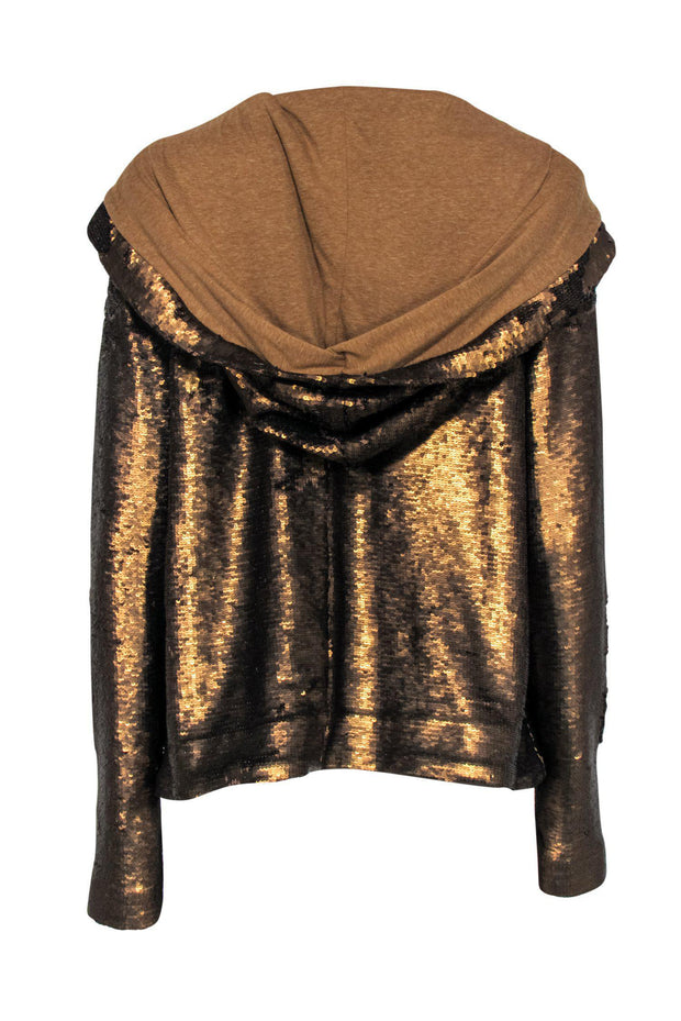 Current Boutique-Free People - Bronze Sequined Hoodie-Style Jacket Sz M