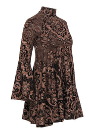 Current Boutique-Free People - Brown & Black Floral Print Bell Sleeve Fit & Flare Dress Sz XS