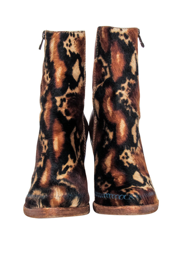 Current Boutique-Free People - Brown Leather & Calf Hair Leopard Print Booties Sz 6