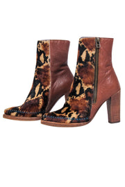 Current Boutique-Free People - Brown Leather & Calf Hair Leopard Print Booties Sz 6