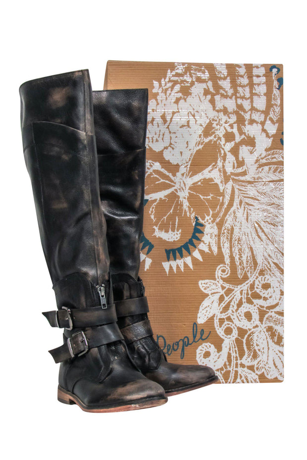 Current Boutique-Free People - Brown Marbled Knee High Riding Boots Sz 7