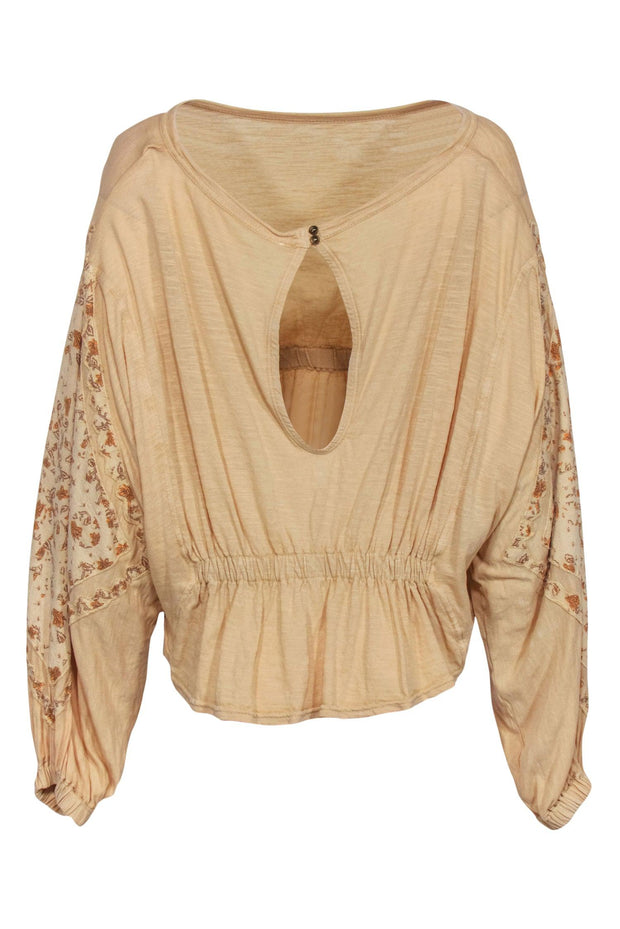 Current Boutique-Free People - Cream Cotton Long Sleeve Top w/ Floral Quilted Accents Sz XS