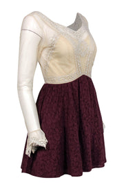 Current Boutique-Free People - Cream & Maroon Lace Fit & Flare Dress Sz 2