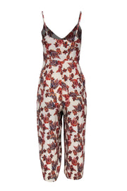 Current Boutique-Free People - Cream & Multicolored Tropical Floral Print Sleeveless Button-Up Jumpsuit w/ Front Tie Sz 2