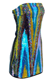 Current Boutique-Free People - Green & Multicolor Sequin Strapless Bodycon Dress Sz S