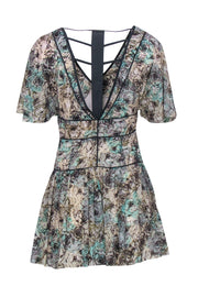 Current Boutique-Free People - Green & White Floral Flutter Sleeve Dress Sz 2